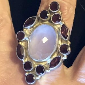 Pyrope Garnet rose Quartz Sterling Silver ring 9